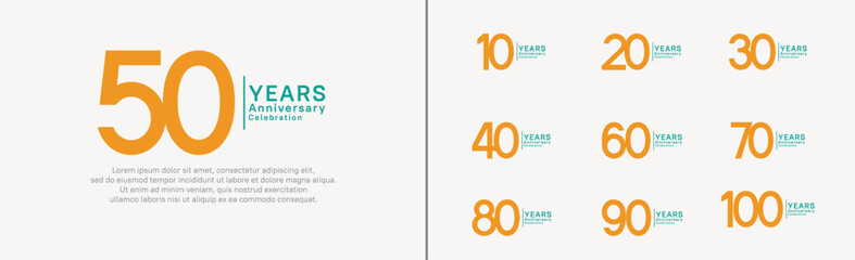 anniversary logo set. vector design orange and green color can be use for special moment