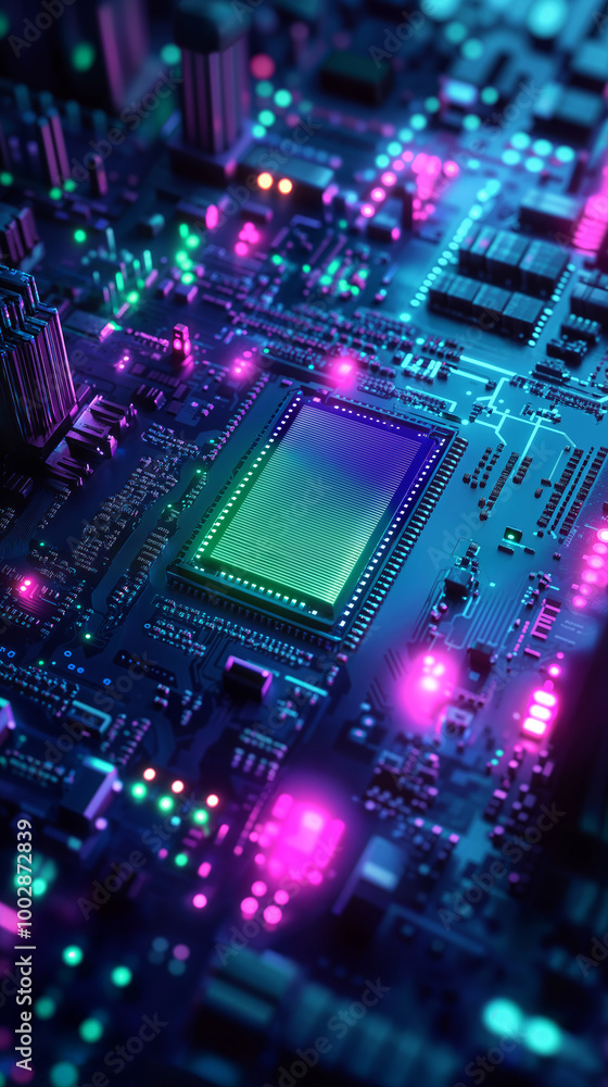 Poster central computer processors cpu concept. motherboard digital chip. technology science background. in