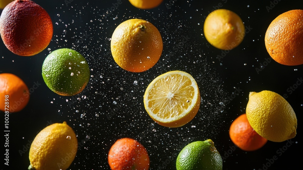 Wall mural citrus slices with dark background