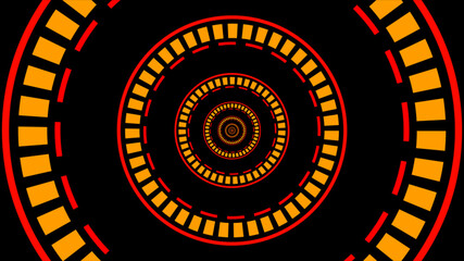 Tunnel Looping Background, Colorful circular Tunnel, Round sci-fi tunnel, Red light endless loop