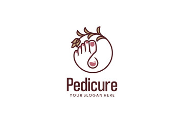 Women's feet logo design with natural plants, pedicure logo or foot nail polish treatment