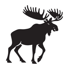 Moose Silhouette, Stylish icon, template, background, tattoo. Print for t-shirt. Hand drawn vector illustration, Moose black vector, isolated.