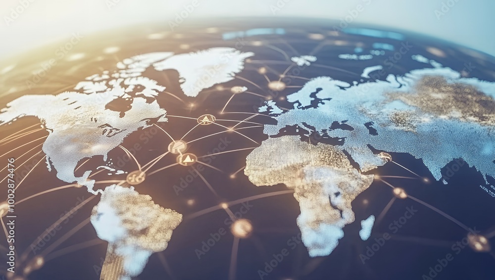 Poster World map with interconnected lines