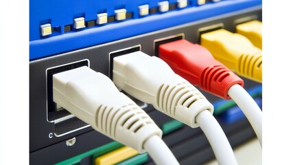 Close-up of ethernet cables plugged into a router.
