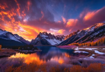 Obraz premium breathtaking scene shimmering clouds over majestic mountain range vibrant colors dramatic lighting, patterns, mountains, landscapes, vistas, skies