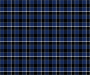 Plaid fabric pattern, blue, black, white, seamless for textiles, and for designing clothes, skirts or decorative fabrics. Vector illustration.