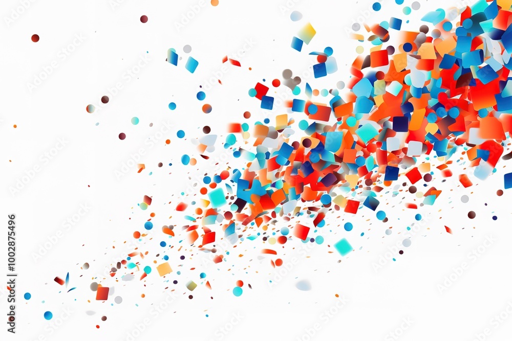 Poster confetti on isolated white. texture with geometric elements. colorful abstract background. pattern f