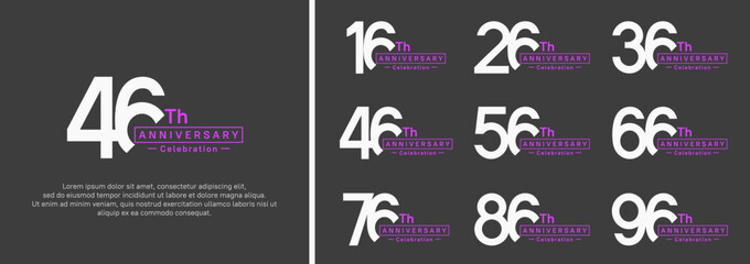 anniversary logotype set. vector design white and purple color for special moment