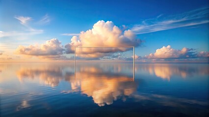 A square-framed long shot of a cloud reflection in the sky on sea water in autumn