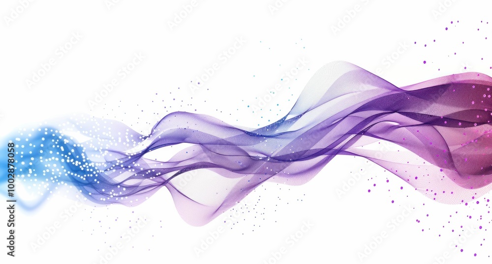Poster abstract wave design in purple and blue tones with a smooth flow and sparkling elements