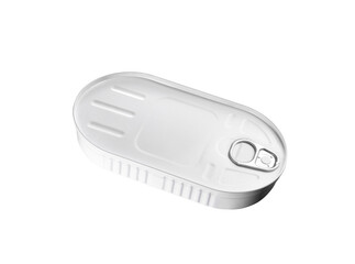 food tin Can with blank white label isolated on white, Tin can, fish or pet food mockup with pull ring, open key, Aluminium preserve canister. 3d illustration, 3d rendering