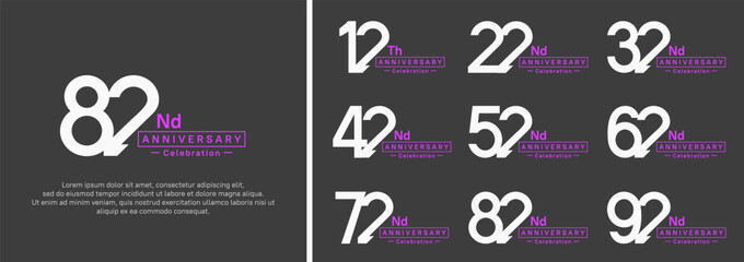 anniversary logotype set. vector design white and purple color for special moment