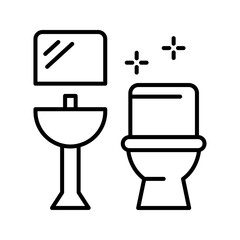 clean toilet icon, shine surface wc bowl, hygiene bathroom concept, keep toilette sanitary, thin line symbol on white background