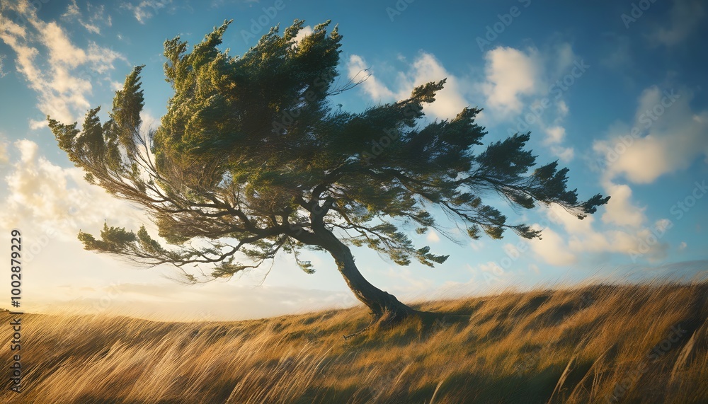 Wall mural Resilient tree bending against fierce winds