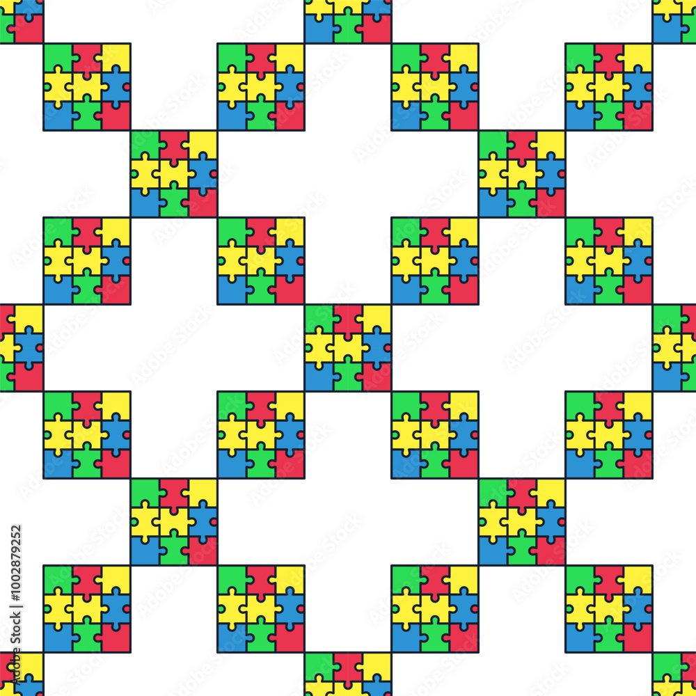 Poster creative square puzzle vector jigsaw puzzles colored seamless pattern