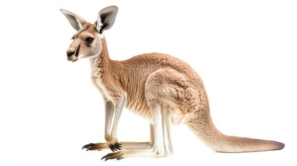 Fototapeta premium A kangaroo standing on a white background, showcasing its unique features and posture.