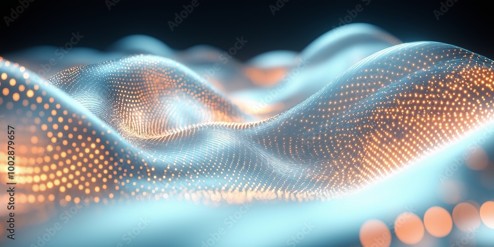 Aufkleber Abstract wave of glowing digital dots flowing across a surface, representing futuristic data, technology, and the dynamic flow of information in modern digital networks, Generative AI