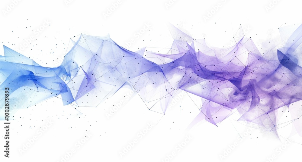 Poster abstract wave of translucent blue and purple shapes floating on a white background, creating a moder