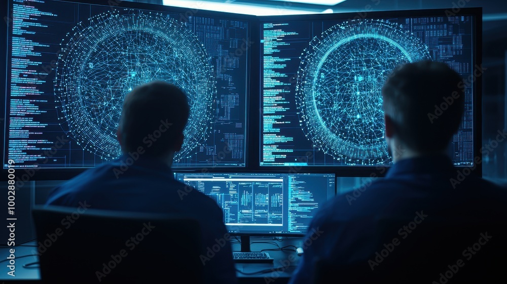 Poster engineers monitoring data with digital tools