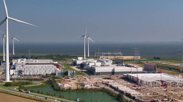 Google Data Center at Eemshaven in the Netherlands with the expansion under construction in the foreground