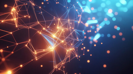 Net of blue and red lines over a dark background.