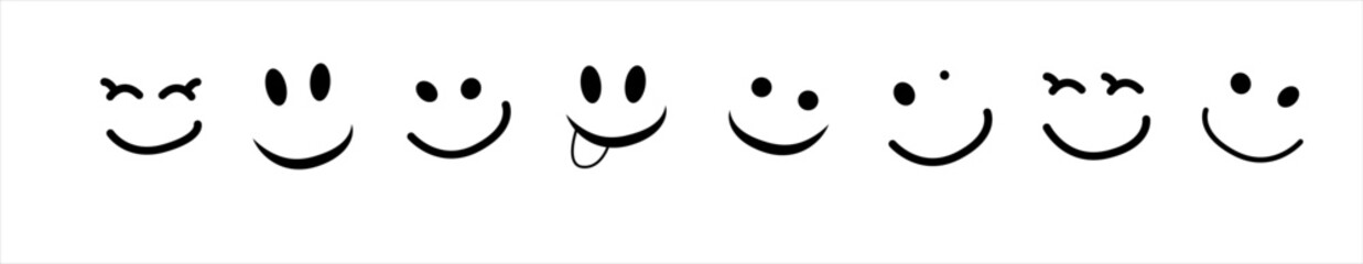 Happy Doodle Smile Isolated on Background. Simple Faces. Vector