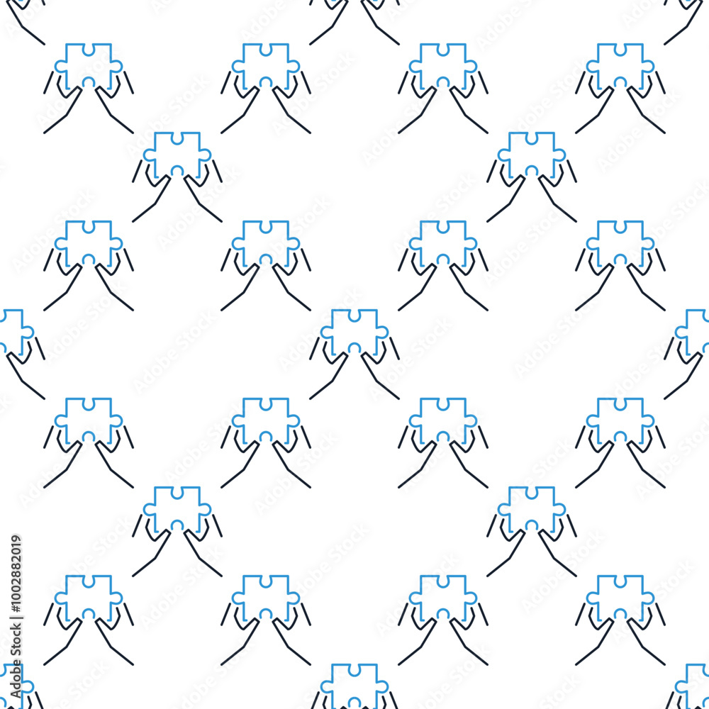 Poster jigsaw puzzle in hands vector colored seamless pattern