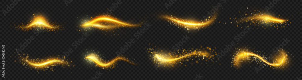 Aufkleber luminous gold bright shining with trail. vector isolated realistic bright rays and waves of light. g