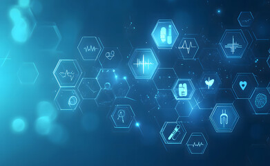 Fototapeta premium Futuristic Healthcare Interface with Medical Icons and Digital Network