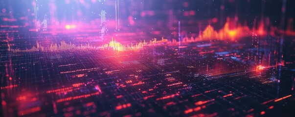Abstract digital landscape with vibrant colors and patterns.