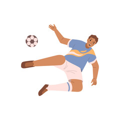 Soccer player athlete playing football game on isolated white background. Vector illustration of footballer character going to kick a ball, football sport championship tournament, playing male