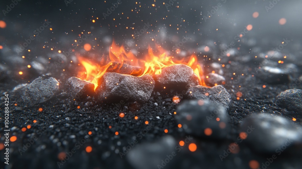 Poster intense flames and glowing coals create a mesmerizing display of heat and energy in a darkened backd