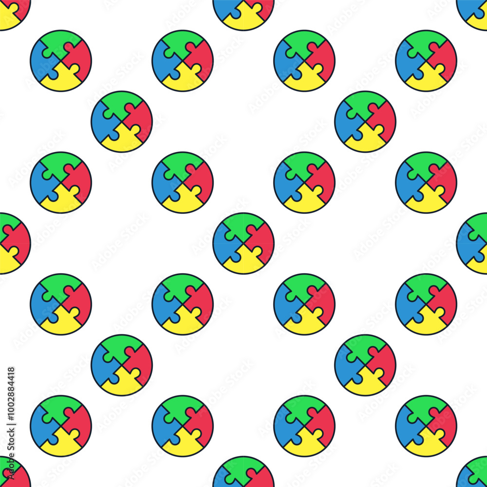 Poster puzzle circle vector jigsaw puzzles colored round seamless pattern