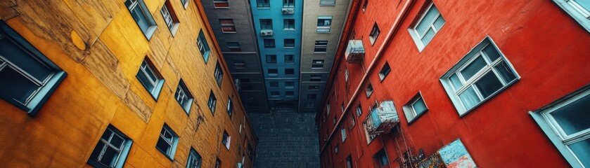 Colorful buildings from a unique upward perspective