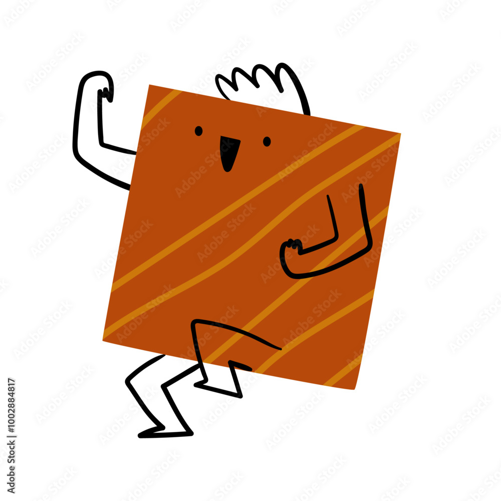 Poster funny square geometric shape character with hair style, arms and legs. vector isolated emoticon for 