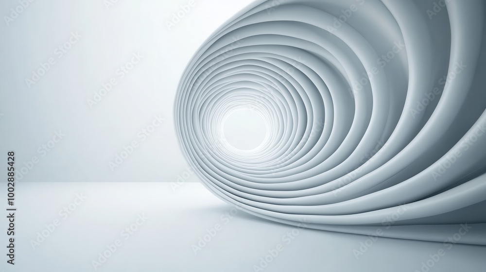 Poster abstract spiral tunnel with white concentric layers, creating a modern, futuristic, and minimalist v