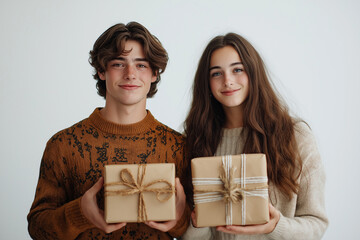 european couple with christmas gift