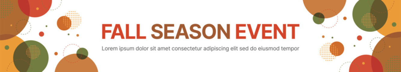 Banner design template with autumn season concept. 'Fall Season Event' typography on circular and geometric pattern background.