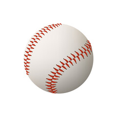 Baseball ball with red seam, sport playing equipment. Vector realistic softball closeup isolated on white background. Tournament or championship symbol, team league skin ball