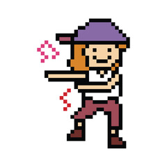 Fototapeta premium Cute cartoon pixel character cute woman exercises training dance lifestyle music decoration life style 8 bit female girl dance with music game fitness isolated PNG vector.