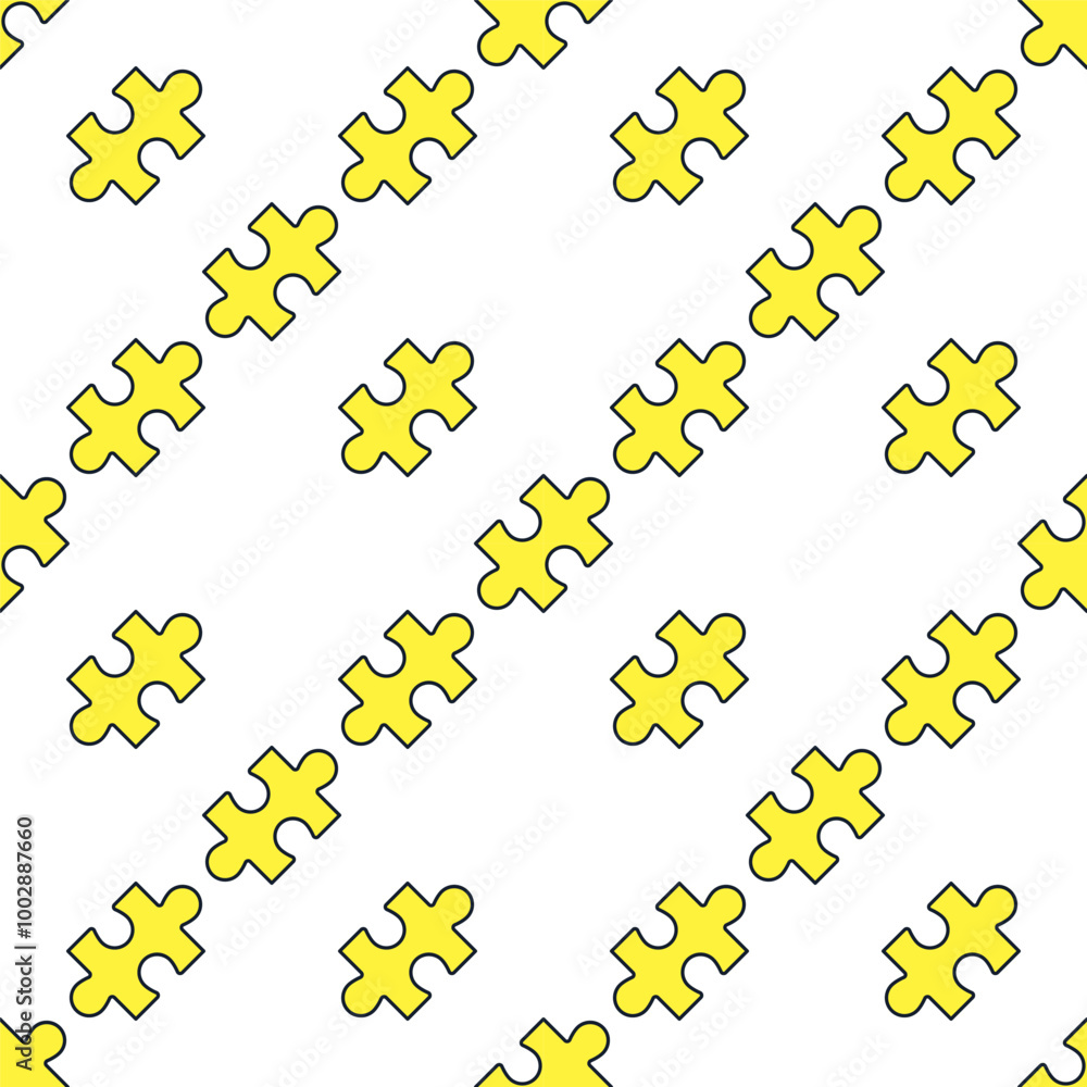 Poster yellow jigsaw puzzle element vector minimal colored seamless pattern