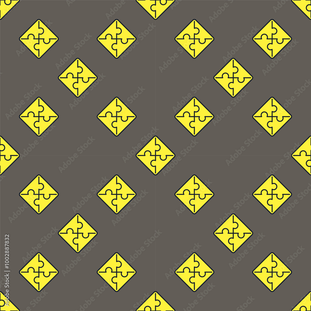 Poster yellow jigsaw puzzle simple vector colored seamless pattern