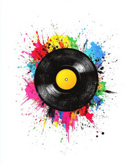 Colorful vinyl record illustration capturing the vibrant energy of music against a white background