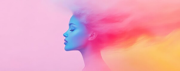 Surreal profile with colorful smoke effect on a vibrant background.