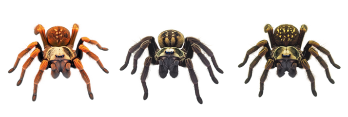 Detailed tarantula spider collection on transparent background