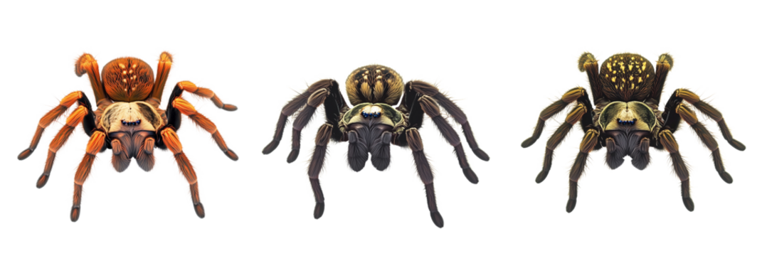 Detailed tarantula spider collection on transparent background