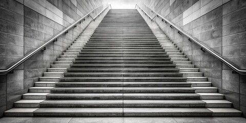 Fototapeta premium abstract architectural background with black and white stairs going down in a symmetrical pattern