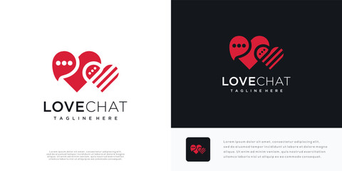 Love chat logo design vector illustration. Heart chat logo design icon.