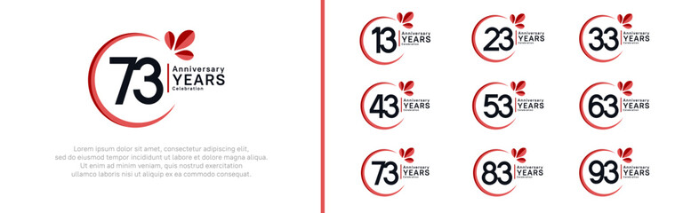 anniversary logotype set. vector design black color with red ring and leaf for special moment