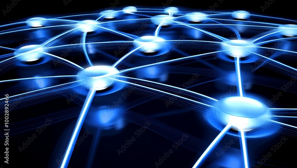 Poster abstract network with glowing nodes.